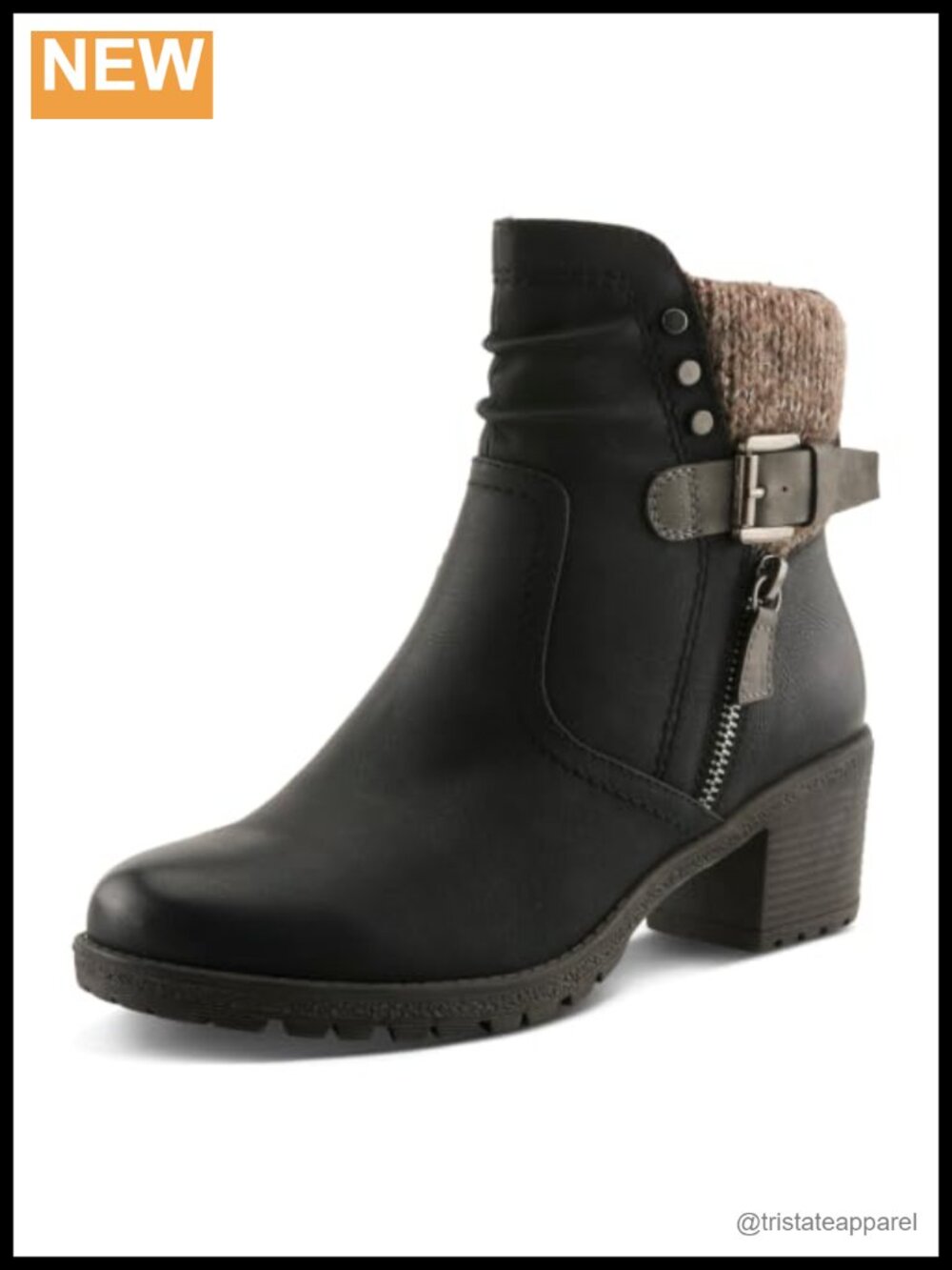 Vegan Leather Ankle Boots Women's Zip Closure Sweater Cuff Faux Fur Insole